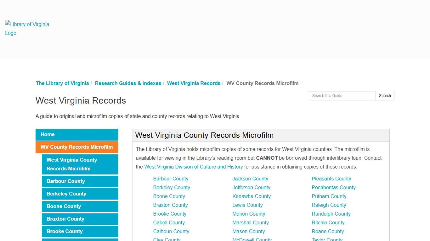 WV County Records Microfilm - West Virginia Records - Research Guides & Indexes at The Library of Virginia